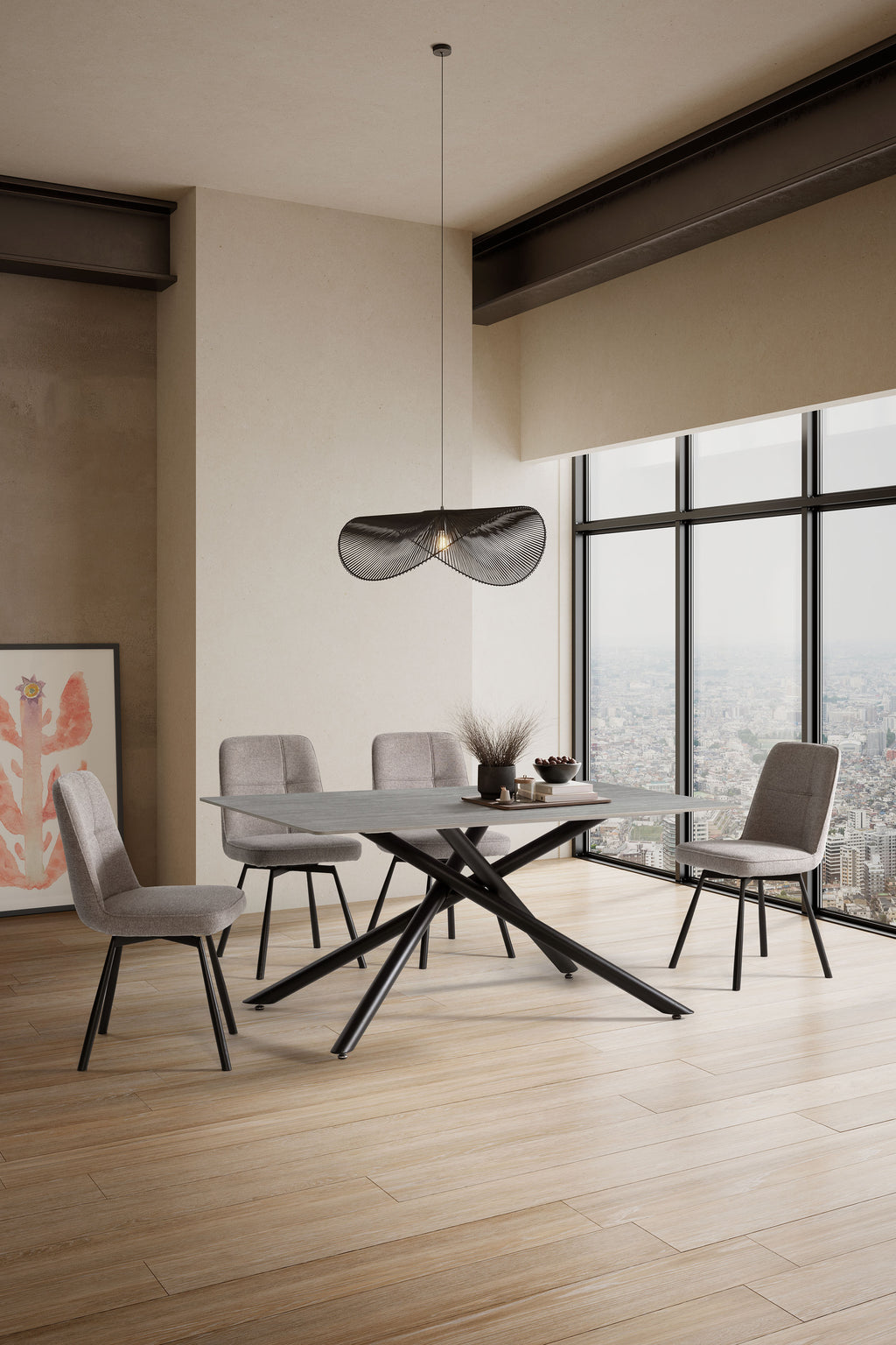 Mesa de Comedor Saki 160 cm - Gris / Pie Negro