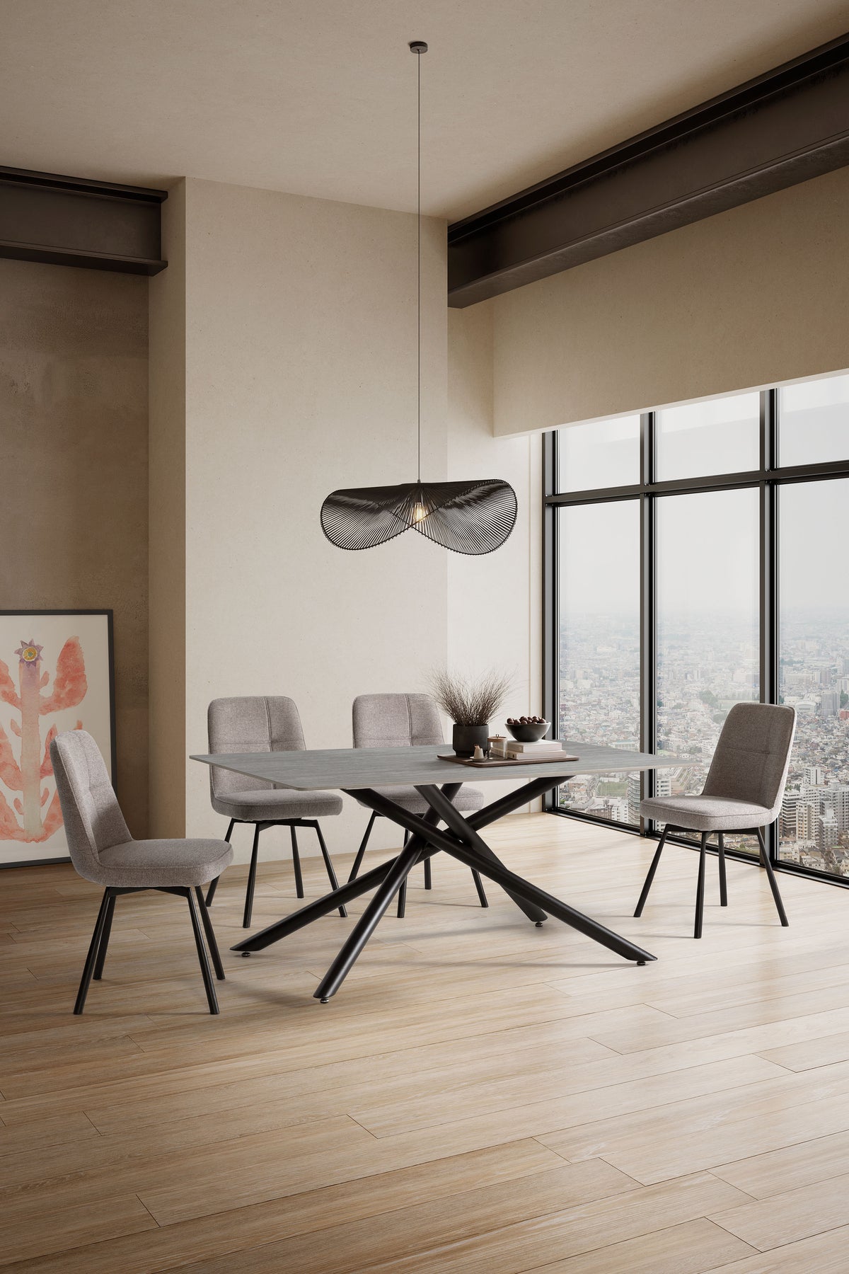 Mesa de Comedor Saki 160 cm - Gris / Pie Negro