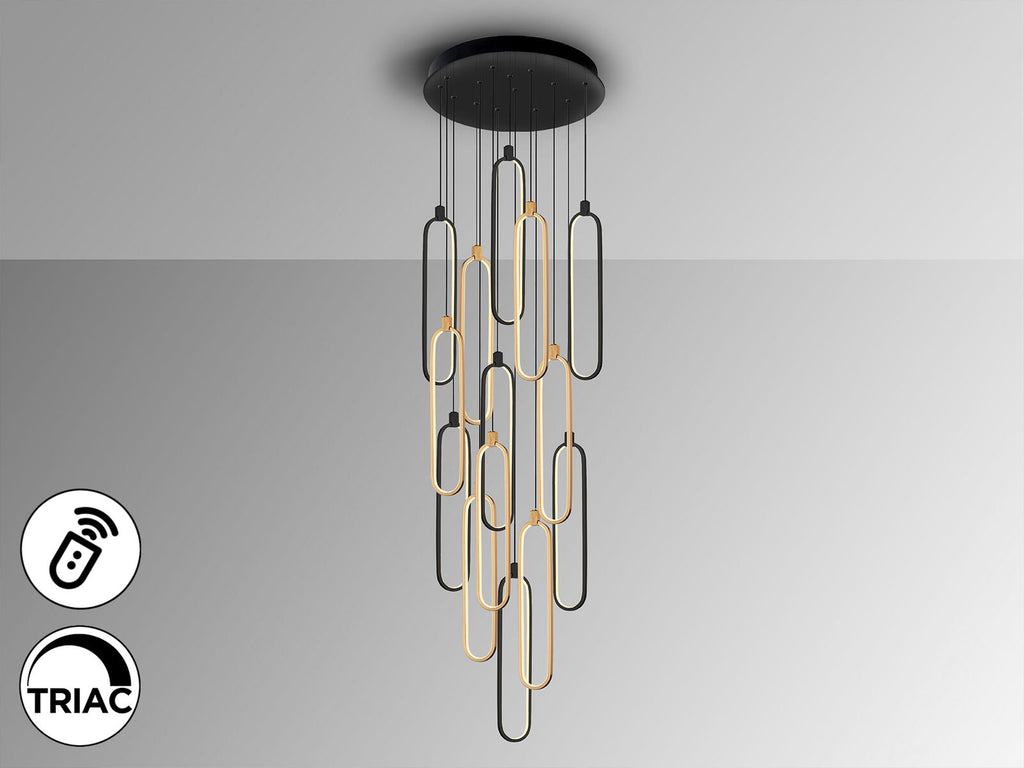Lámpara de techo grande Colette 14 luces negro y oro rosa