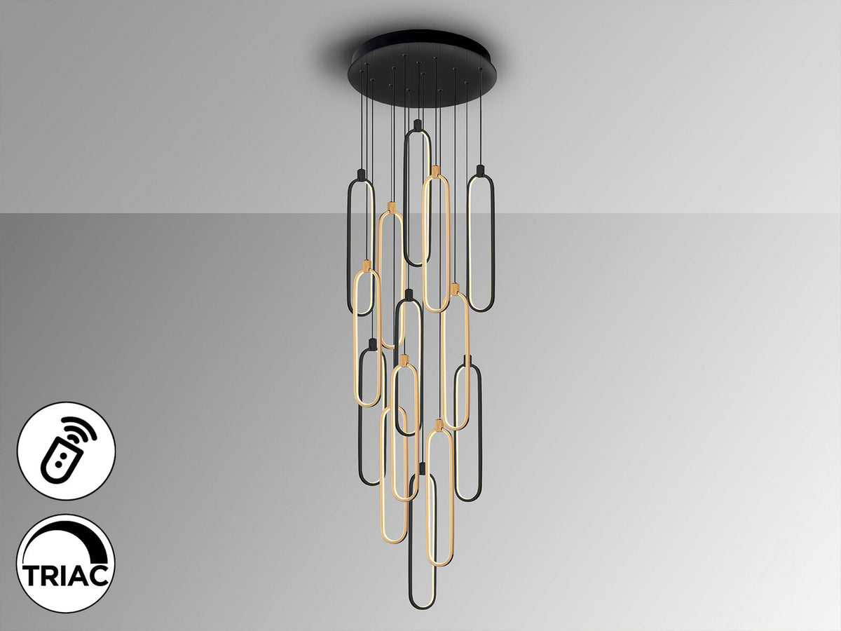 Lámpara de techo grande Colette 14 luces negro y oro rosa