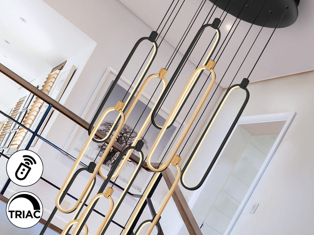 Lámpara de techo grande Colette 14 luces negro y oro rosa