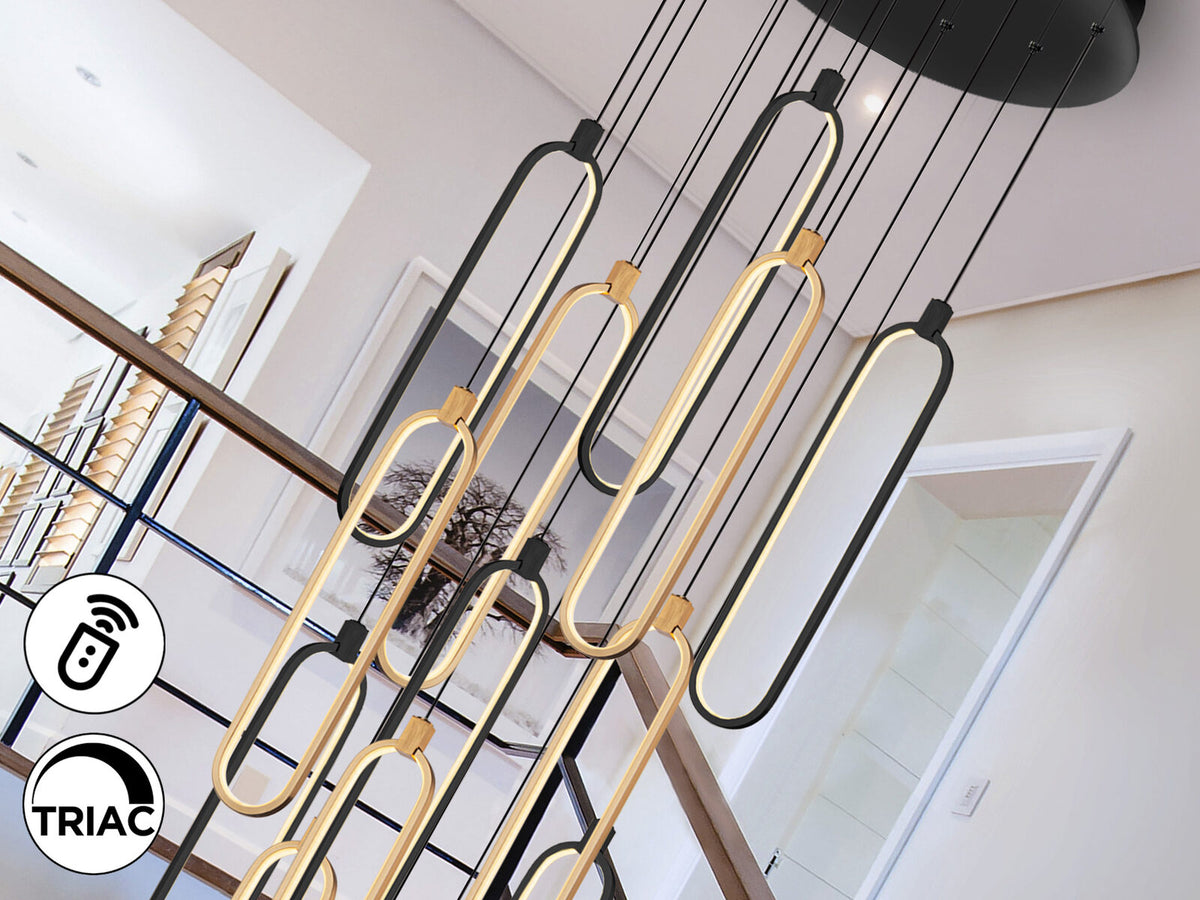 Lámpara de techo grande Colette 14 luces negro y oro rosa