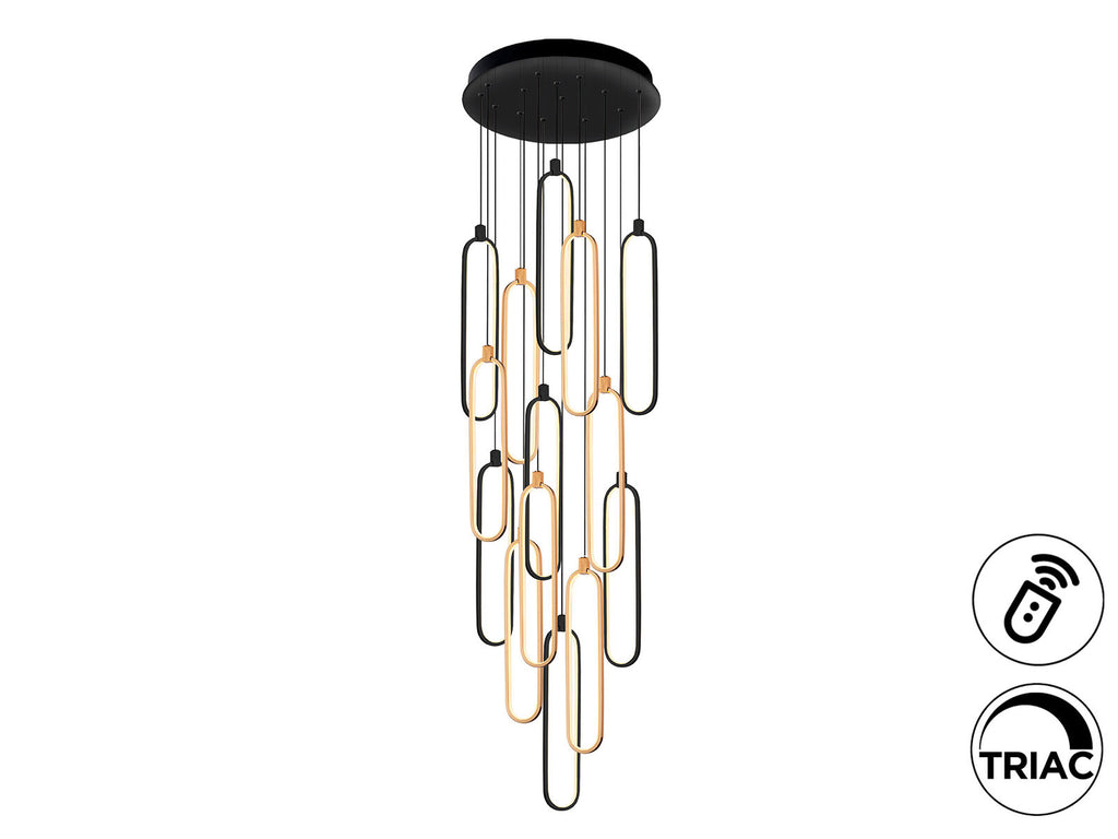 Lámpara de techo grande Colette 14 luces negro y oro rosa