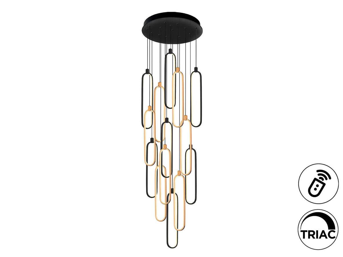 Lámpara de techo grande Colette 14 luces negro y oro rosa