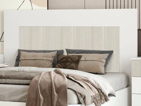 Cabecero de melamina Burgui de 163 cm, blanco y rayado gris