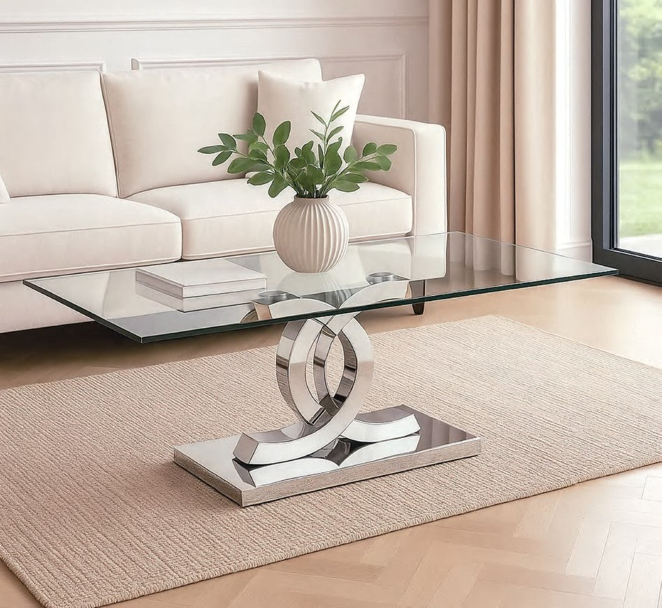 Mesa de centro Cáseda de cristal y acero inoxidable brillo