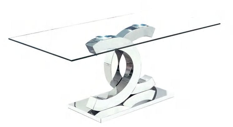 Mesa de comedor Cáseda de cristal templado y pie de acero inoxidable