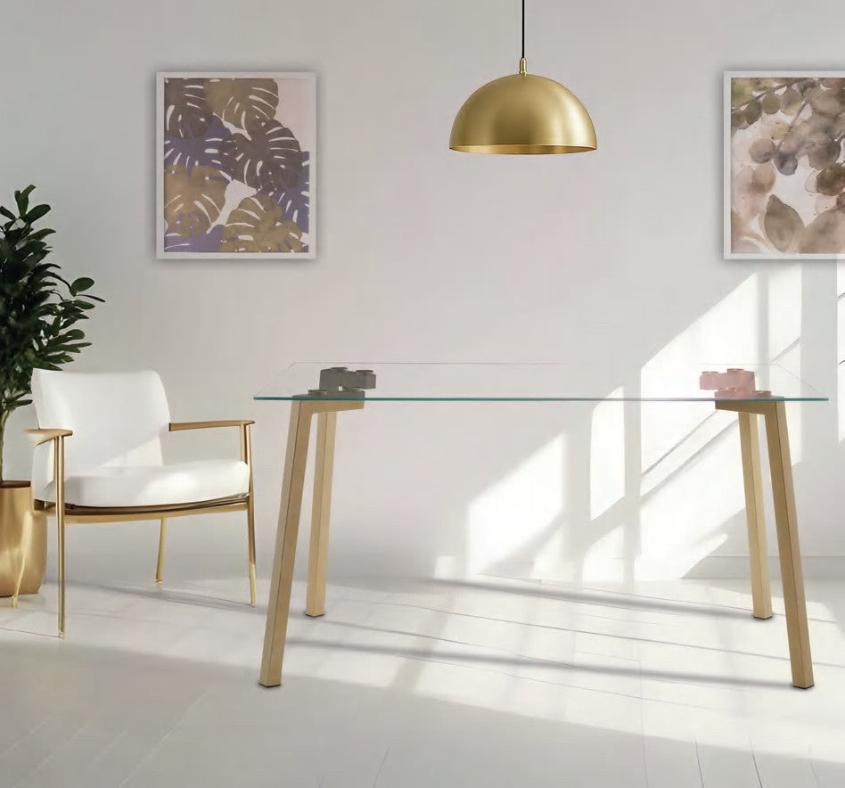 Mesa de comedor Lodosa de cristal 8 mm con patas doradas