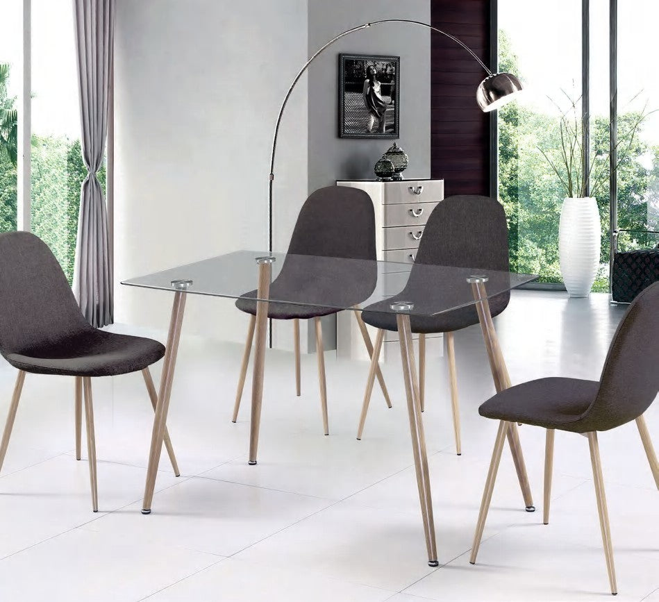 Mesa de comedor Mendaza de cristal 8 mm con patas efecto madera