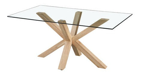 Mesa de comedor Milagro rectangular de cristal biselado y madera
