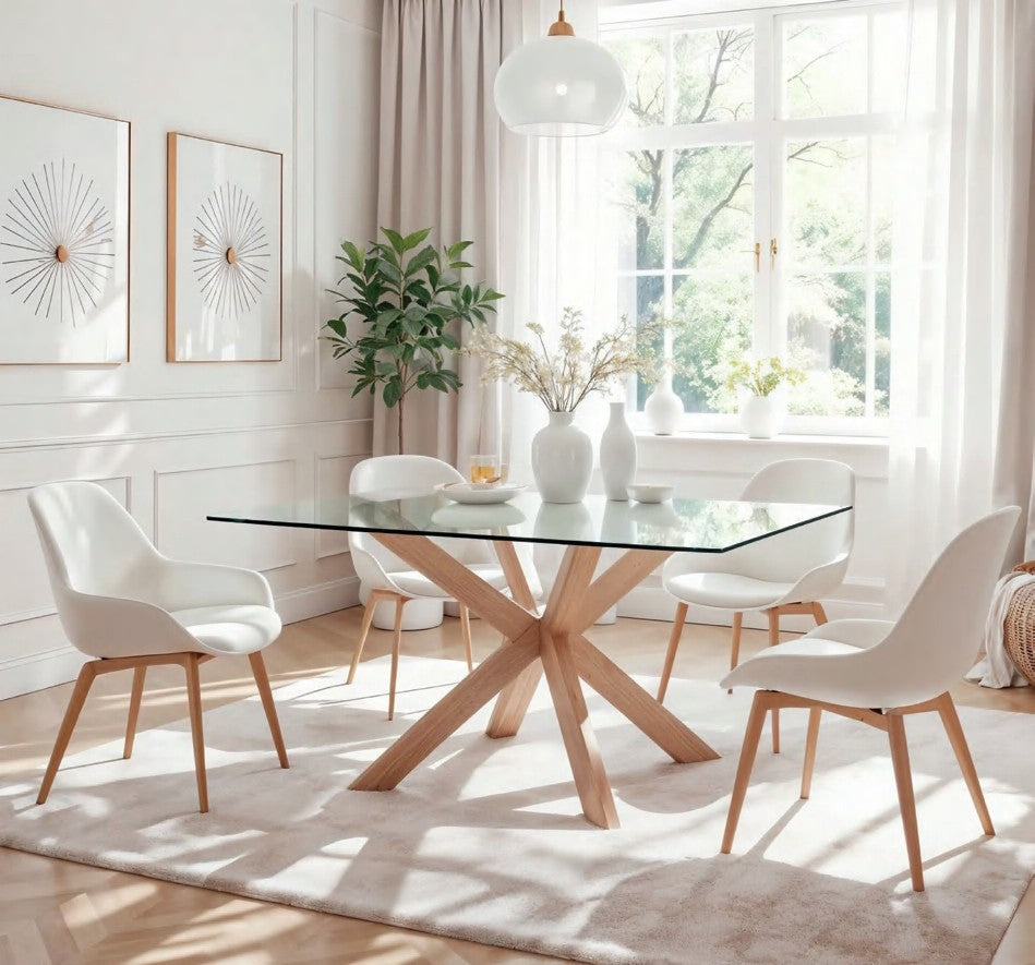 Mesa de comedor Milagro rectangular de cristal biselado y madera