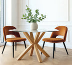 Mesa de comedor Milagro redonda de cristal templado y patas de madera