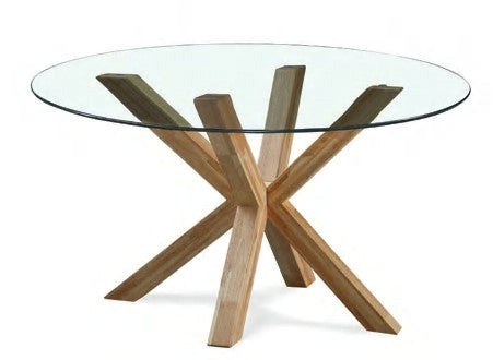 Mesa de comedor Milagro redonda de cristal templado y patas de madera