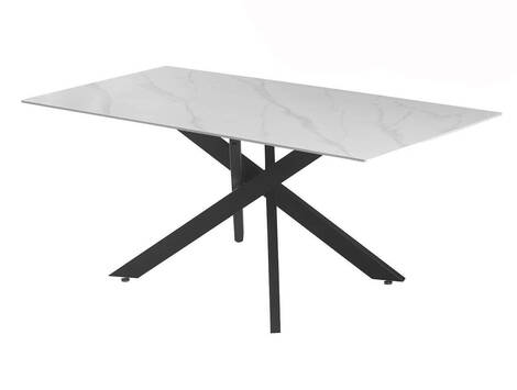 Mesa de comedor Marcilla rectangular cerámica efecto mármol blanco - Blanco / Negro mate