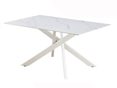 Mesa de comedor Marcilla rectangular cerámica efecto mármol blanco - Blanco / Crema