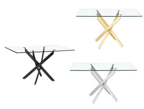 Mesa de comedor Marcilla rectangular de cristal biselado y patas curvas