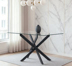 Mesa de comedor Marcilla rectangular de cristal biselado y patas curvas