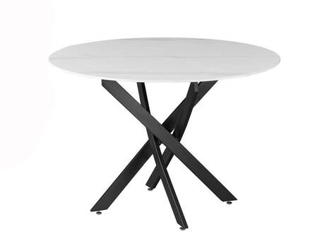 Mesa de comedor Marcilla redonda cerámica efecto mármol Ø110/120 - Blanco / Negro mate