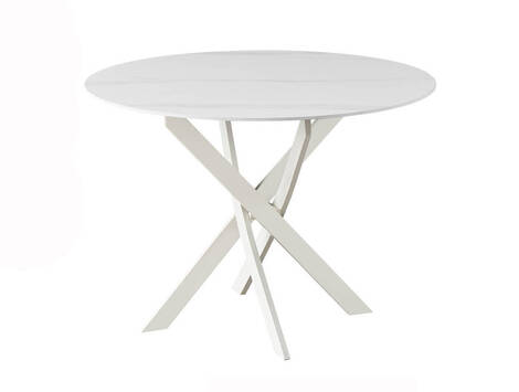 Mesa de comedor Marcilla redonda cerámica efecto mármol Ø110/120 - Blanco / Crema
