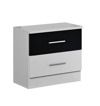 Mesita de noche Arróniz de 2 cajones, 46 × 36 × 48 cm - Blanco / cajón negro