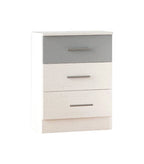 Mesita de noche Allo de 3 cajones, 46 × 36 × 66 cm - Blanco / cajón plata