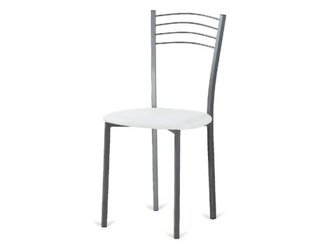 Silla Cárcar de metal gris con asiento de polipiel blanca