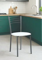 Silla Cárcar de metal gris con asiento de polipiel blanca