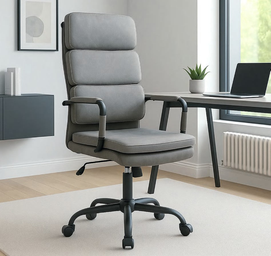 Silla de oficina Beriáin de polipiel gris, respaldo alto