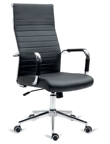 Silla de oficina Lizoáin de polipiel negra, respaldo alto