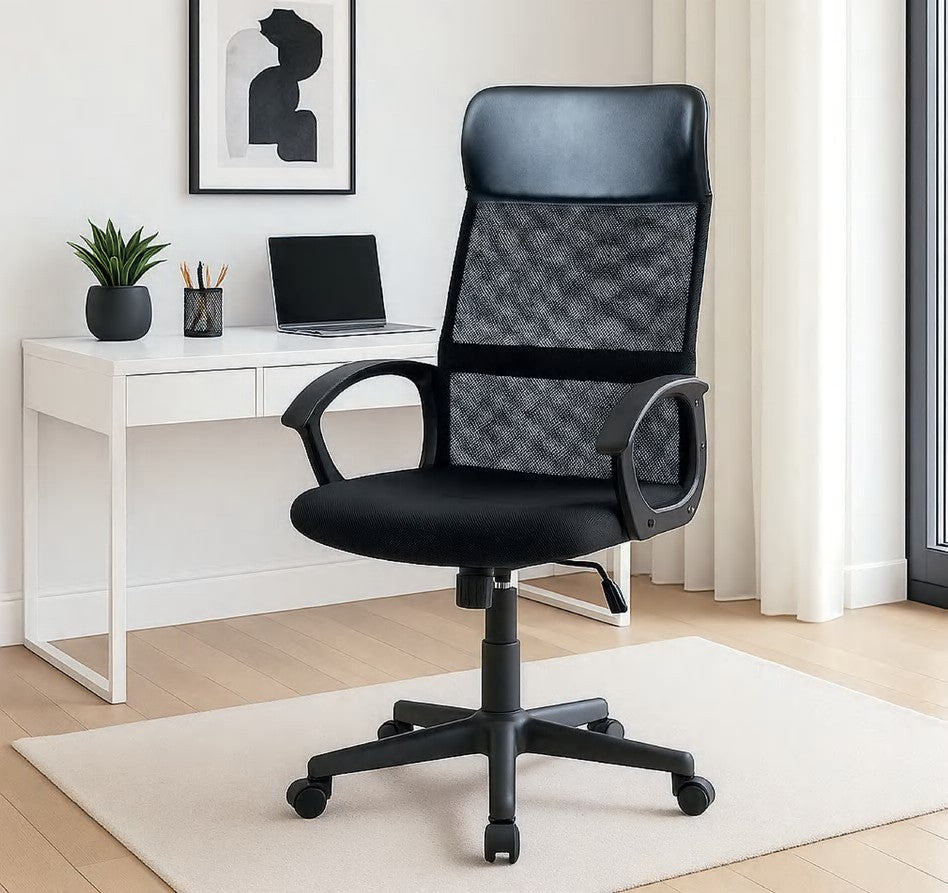 Silla de oficina Olaz ergonómica, respaldo alto y basculante - Negro