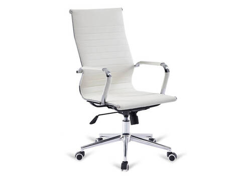 Silla de oficina Navarrería alta de polipiel, base cromada - Blanco