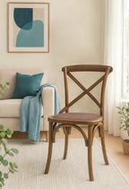 Silla Lekaroz de madera de olmo con asiento de rattan