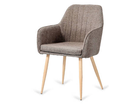Sillón de comedor Biurrun con costuras verticales en el respaldo - Marrón Jaspeado / patas efecto madera