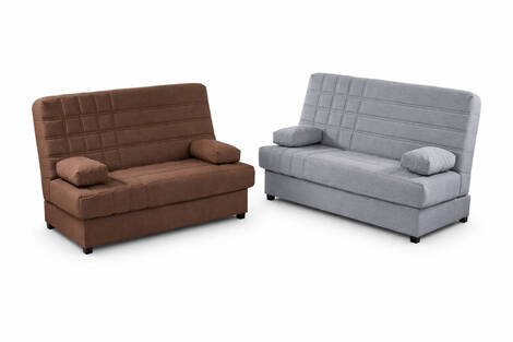 Sofá cama Lezáun con bisagra automática, arcón y edredón - Chocolate