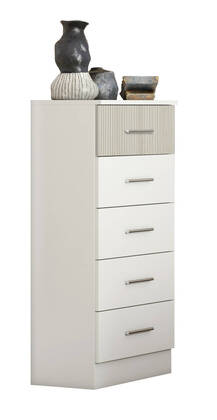 Xinfonier Arróniz de 5 cajones, 46 cm de ancho - Blanco / cajón rayas gris